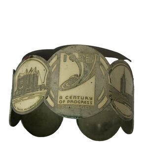Vintage 1933 Chicago World's Fair‎ Brass Cuff Bracelet Century of Progress